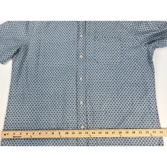 Faherty Playa Short Sleeve Button Down Blue Shirt Men’s XL Beach Fish Scale AOP - Picture 11 of 14